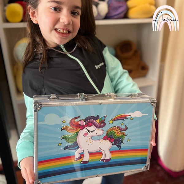 Producto - Maleta de Arte Infantil Rígida 145 Piezas Unicornio. Celeste