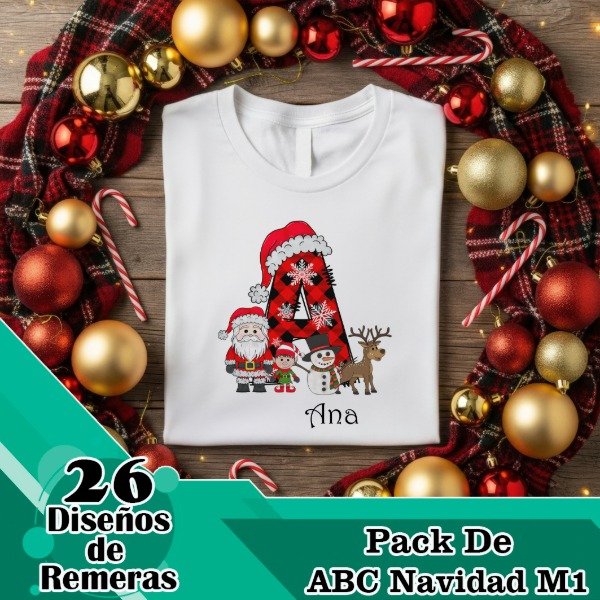 Producto - Diseños Digitales / Plantillas Para Remeras De ABC Navidad M1