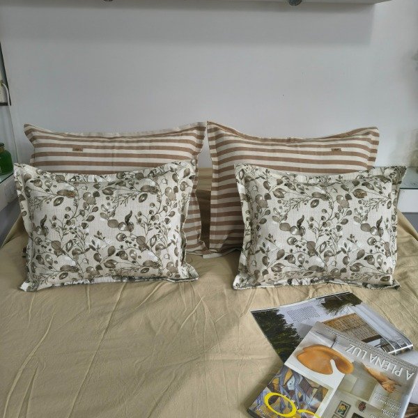 Producto - Combo x4 Almohadones - 50x60 Crudo con Beige + 40x50 Flores - Tela Tusor - 0