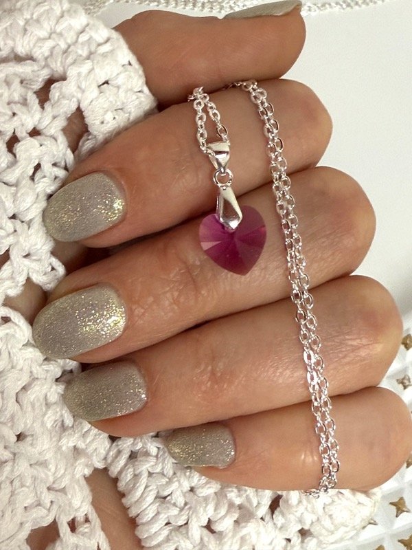 Producto - CB572 Collar corazón cristal fucsia acero blanco 45cm