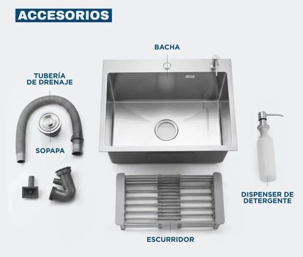 Producto - Bacha cocina 70 x 45 cm satinada de lujo con accesorios - 3