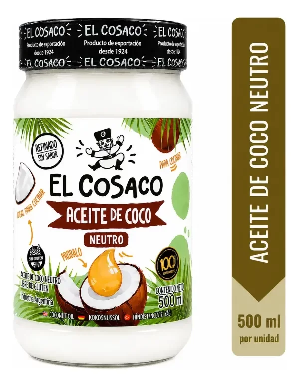 Producto - Aceite De Coco NEUTRO Sin Gluten (Env. PET) El Cosaco 500ml