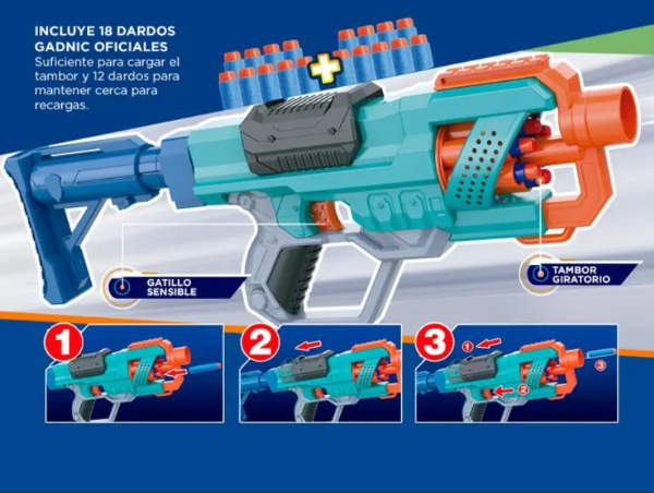 Producto - Pistola de dardos -18 balas de goma espuma -tambor giratorio -manual sin pilas -