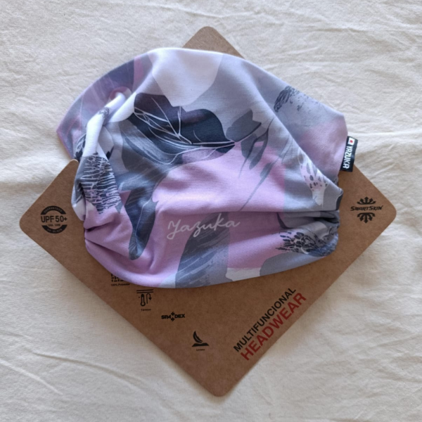 Producto - Cuellito multifunción Flores rosas/gris Yazuca