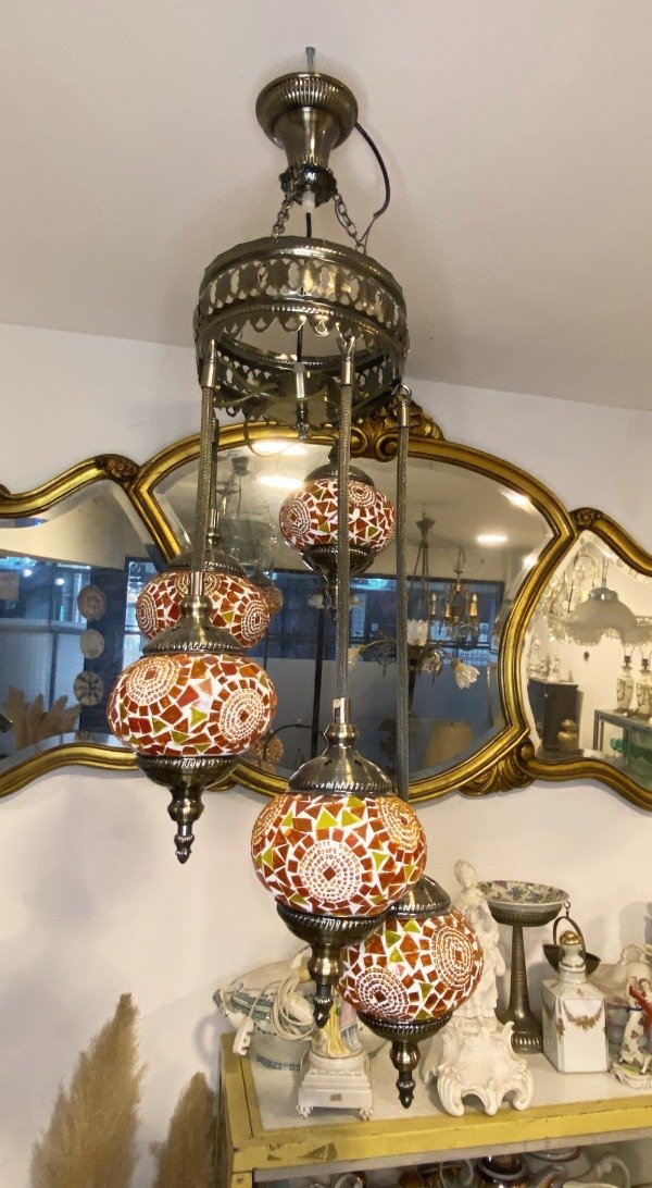 Producto - Lampara Colgante Turca Con 5 Tulipas De Mosaico