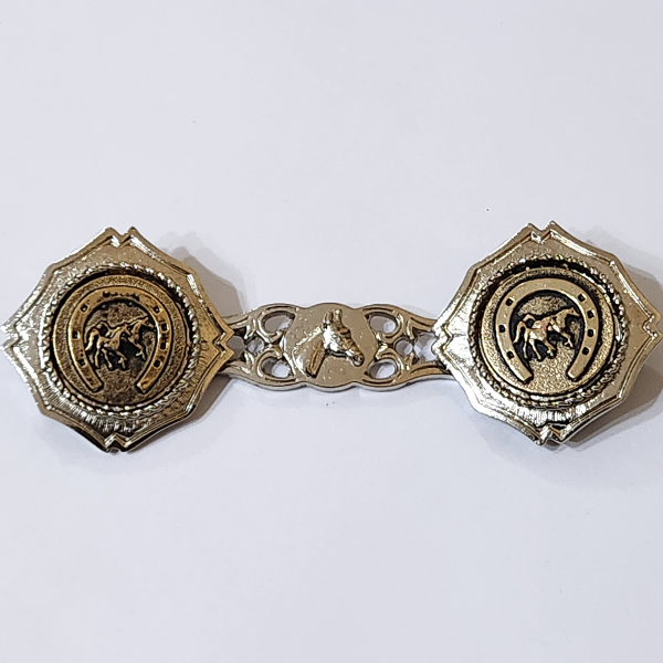 Producto - Yunta engarzada niquel con aplique Herradura oro.