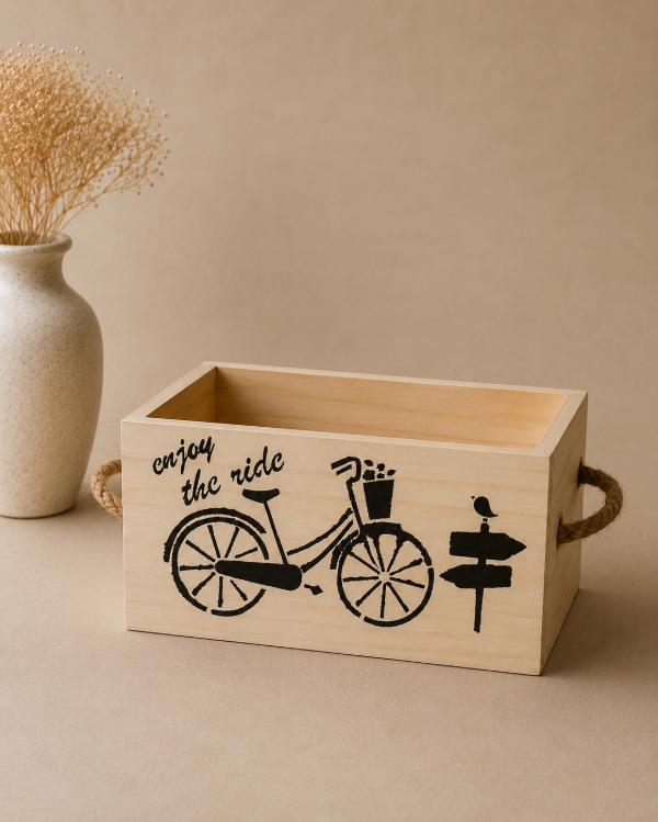 Producto - cajón en madera con manijas de yute "bici" color manteca