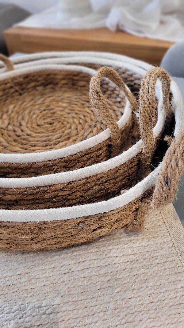 Producto - Bandeja de seagrass y tela tejido de algodón M
