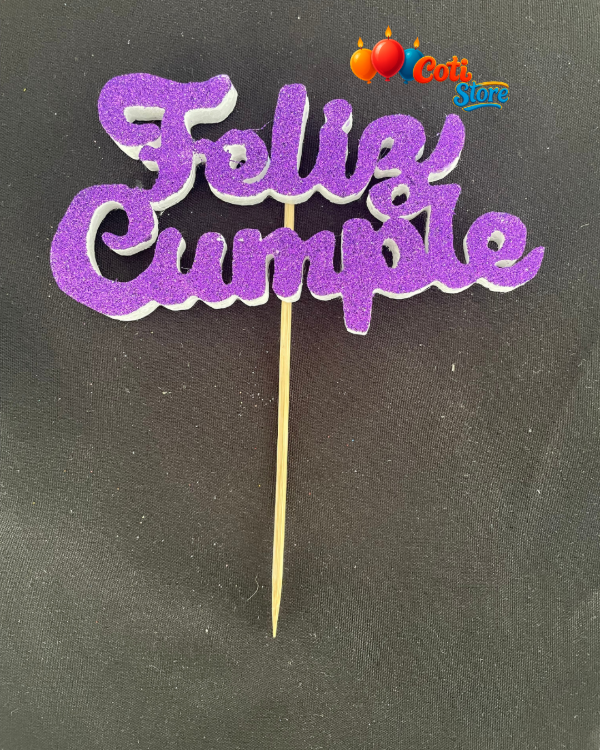 Producto - Topper de Telgopor FELIZ CUMPLEAÑOS con glitter Violeta