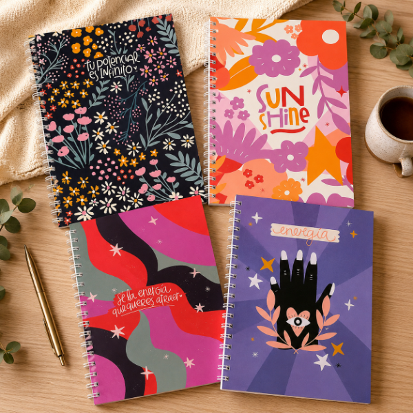Producto - Cuaderno A4 Tapa Flexible Espiralado Diseños Inspiradores