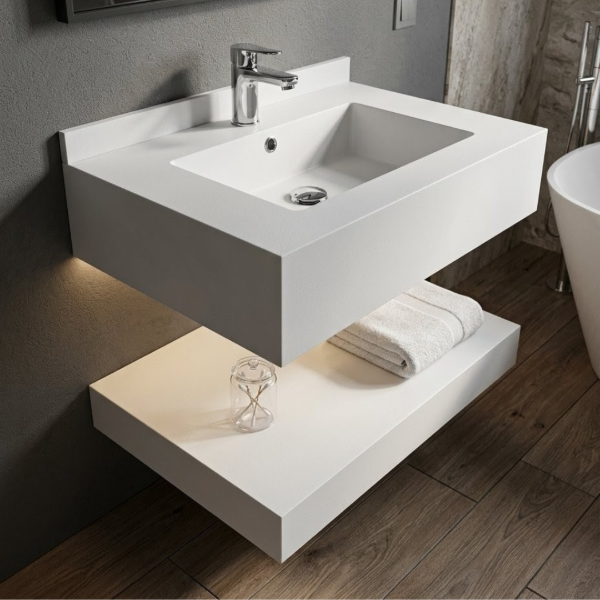 Producto - Vanitory rack de piedra sinterizada 60cm (blanco)