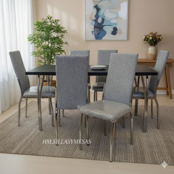 Producto - Mesa Cerdeña base cromada. Sillas Sevilla TAPIZADO PREMIUM y caño cromado