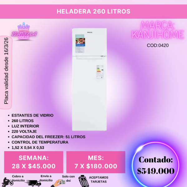 Producto - HELADERA KANJIHOME 260 LITROS