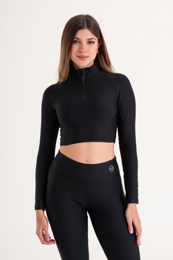 Producto - CROP TOP MANGA LARGA CON CIERRE MORLEY NEGRO
