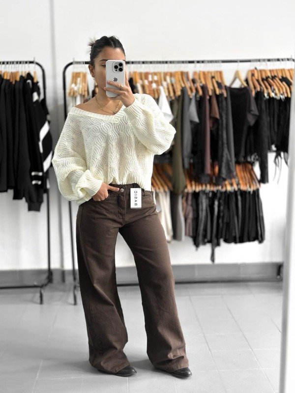 Producto - Jean Wide leg Boston chocolate tiro medio