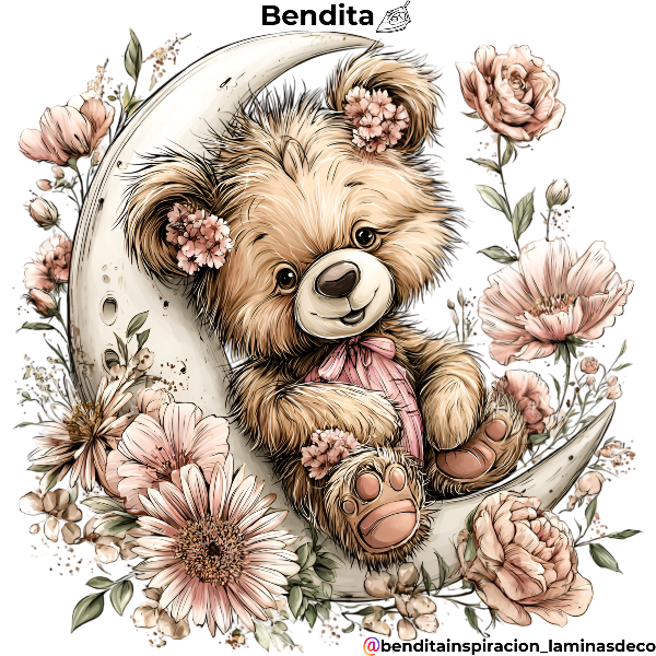 Producto - Bendita Plancha oso con flores salmón