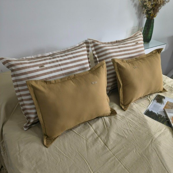 Producto - Combo x4 Almohadones - 50x60 Crudo con Beige Rayas + 40x50 Kaqui - Tela Tusor - 1