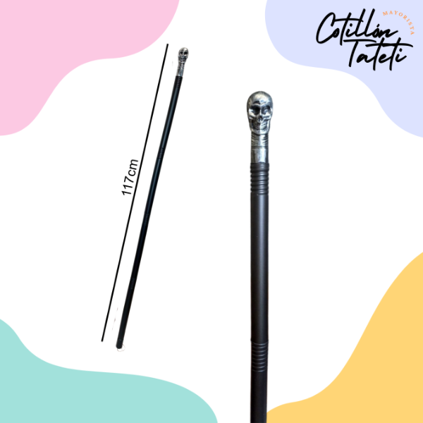 Producto - BASTON CALAVERA PLATEADA - 117cm