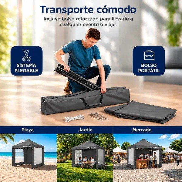 Producto - GAZEBO NOVO HOME CON PAREDES 3 X 3 - GRIS - 2
