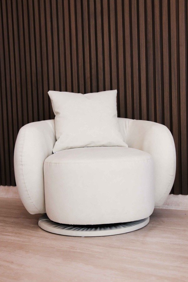 Producto - Sillon Curvo Nordico Giratorio 1 Cuerpo Cuero Color Beige