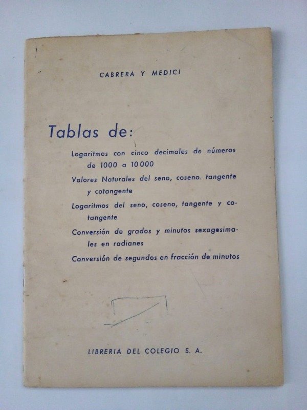 Producto - Tablas de logaritmos - Cabrera Medici - Librería Del Colegio 1964