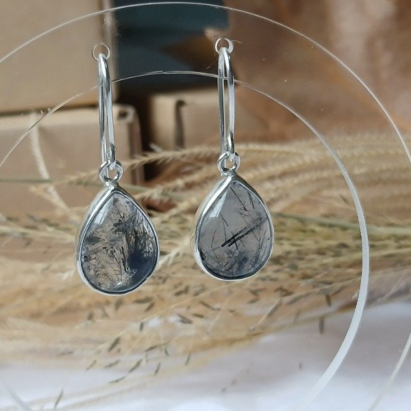 Producto - Aros colgantes cuarzo turmalinado