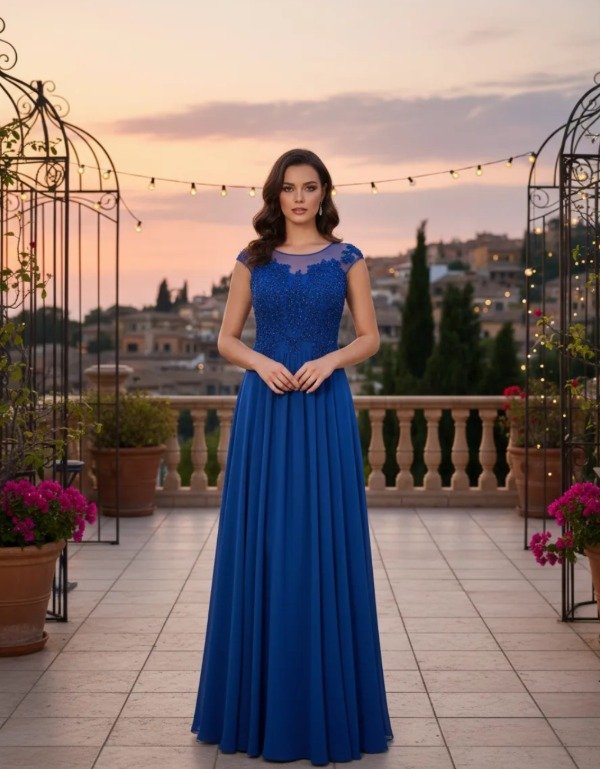 Vestido de fiesta bordado floral falda de gasa con falda de gasa