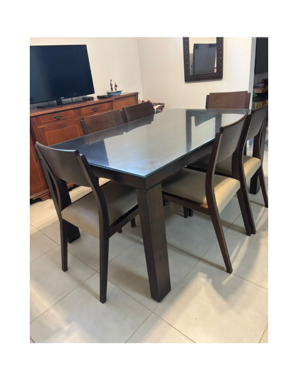 Producto - Mesa de Guatambú y 6 sillas con vidrio templado protector de 8mm	/ 169x100