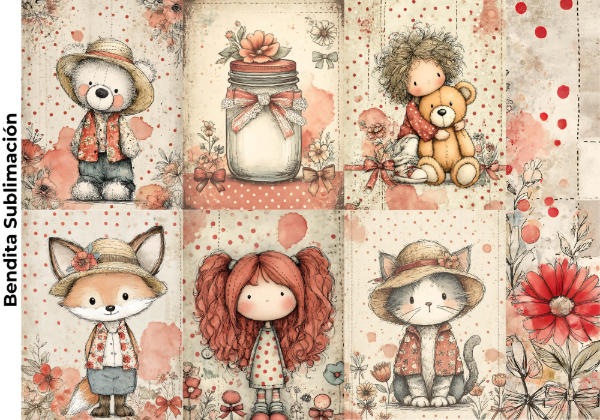 Producto - Bendita Seda 026 Animalitos en tonos rojizos