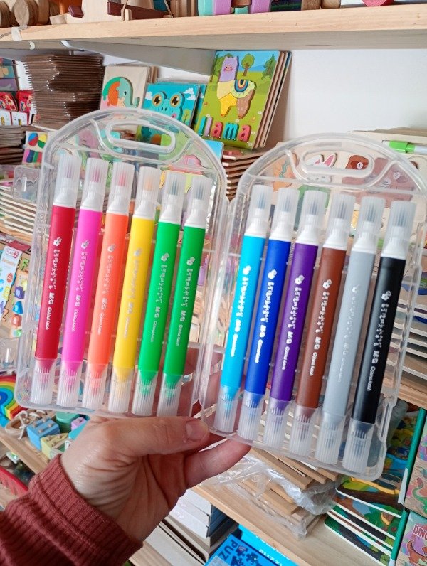 Producto - Marcadores doble punta. 12 colores. cuerpo triangular. PUNTA PINCEL - 1