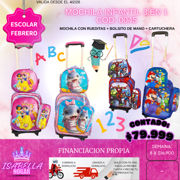 Producto - MOCHILA INFANTIL 3 EN 1 - COD:0045