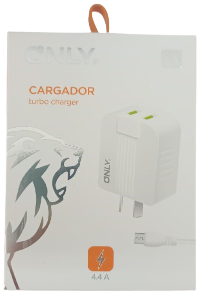 Producto - Cargador Only 4.4a V8 Micro Usb Con Dos Puertos Usb Blanco
