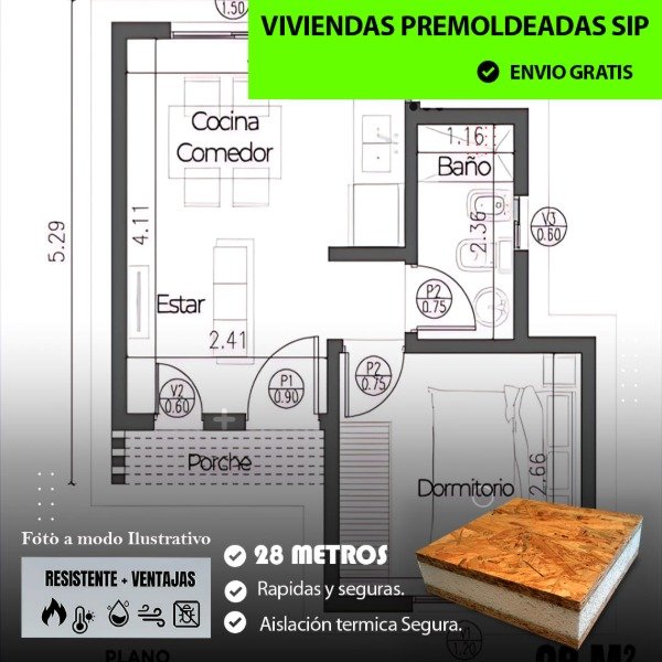 Producto - PREMOLDEADA 28 METROS CUADRADOS "Proyectos a medida, precios imbatibles."