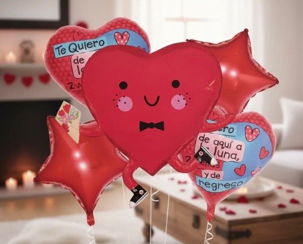 Producto - Set de 5 globos Corazon con Ramo