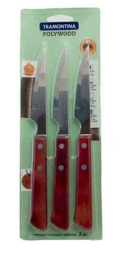 Producto - Cuchillos x3 mango madera 4" Tramontina Polywood 21109