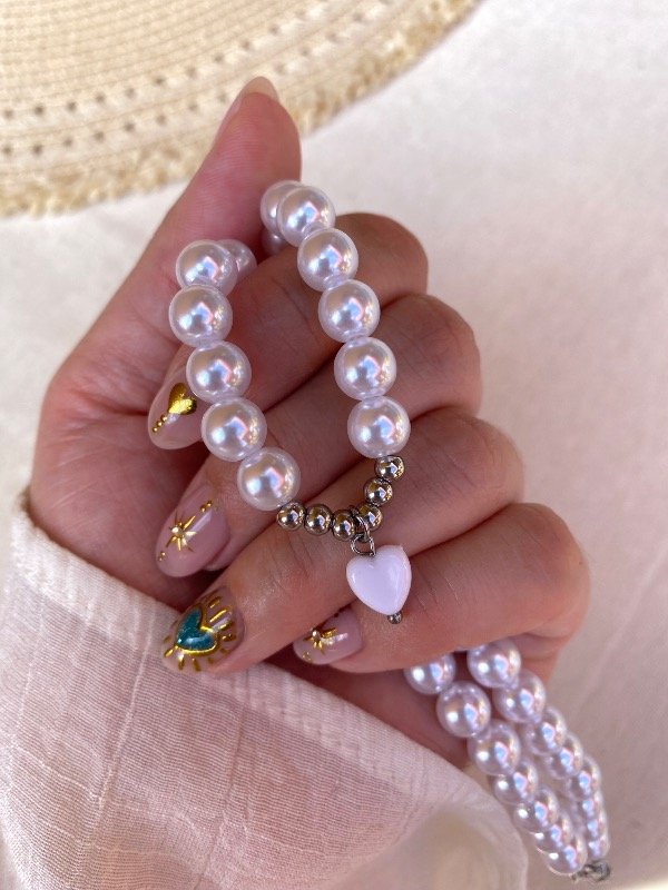 Producto - Collar Perlas Corazón blanco y bolitas A.Q