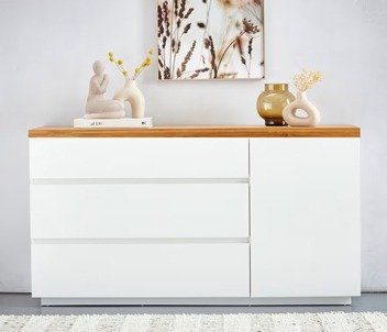 Producto - Comoda "PATRIOTA" 140x85x40 Paraiso Laqueado + Blanco