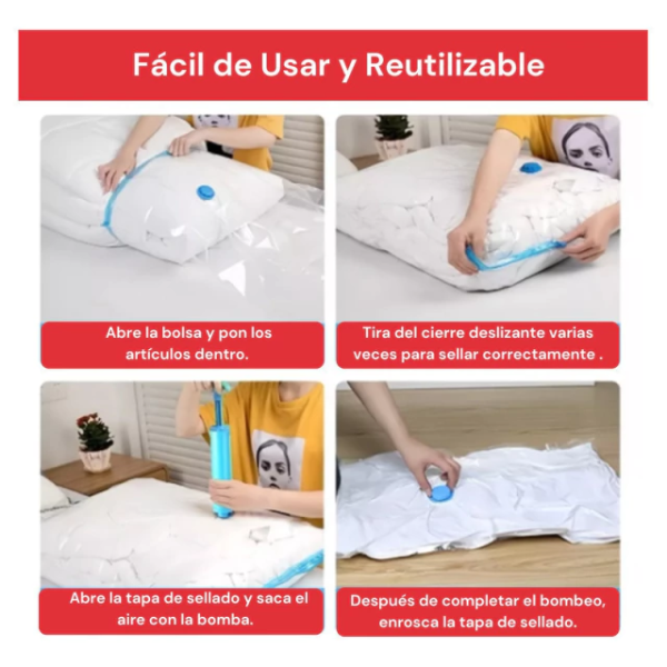 Producto - SET DE 11 BOLSAS DE COMPRESIÓN AL VACÍO, VARIOS TAMAÑOS - CON BOMBA SACA AIRE - 5