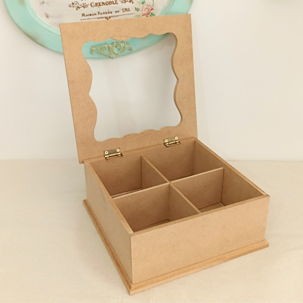 Producto - Caja de té x 4 div. Tapa VIDRIO