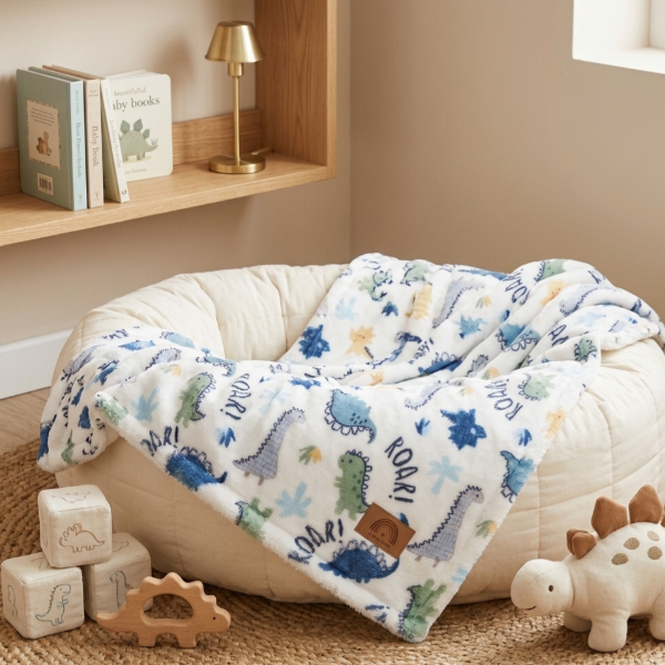 Producto - Manta polar con corderito "Dinos"