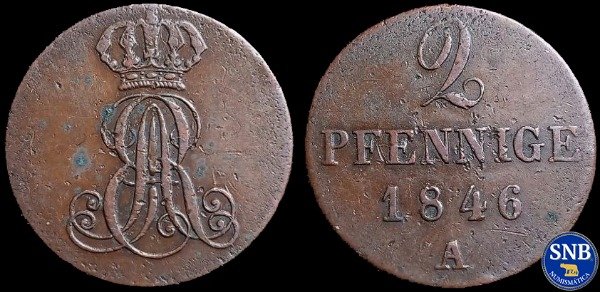 Producto - Reino de Hannover - 2 Pfennig (1846) KM #202 - Confederación Germánica