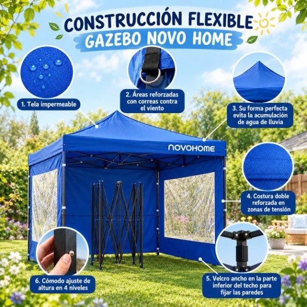 Producto - GAZEBO NOVO HOME CON PAREDES 3 X 3 - AZUL - 0