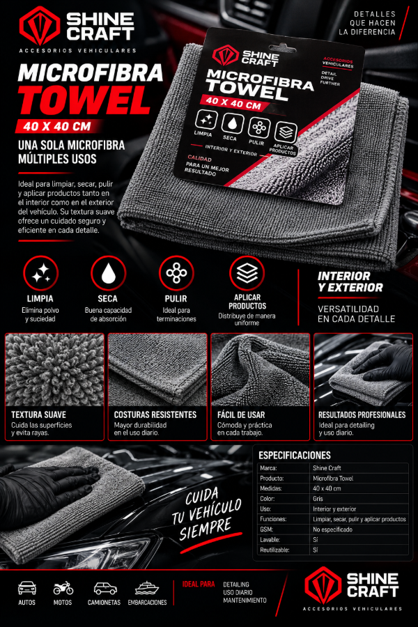Producto - Microfibra Shine Craft 40x40cm Multiuso Interior Y Exterior - 0