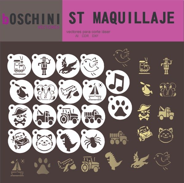 Producto - MAS DE 40 DISEÑOS STENCIL PARA MAQUILLAJE - PACK VECTORES PARA CORTE LASER