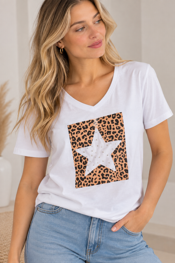 Producto - Remera de Mujer Estrella Print de Algodón Estampada - KRONE - 0