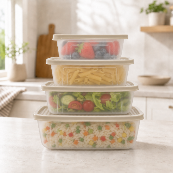 Producto - SET DE 4 TUPPERS PLASTICOS RAYADOS COLORES NORDICOS