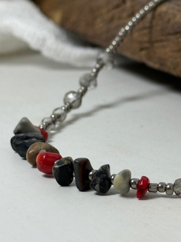 Producto - Collar GARGANTILLA jaspe gris y coral