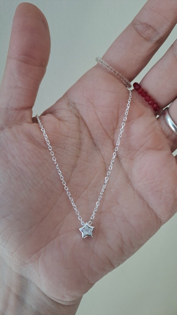 Producto - Cadena de Plata 42cm más 3cm de alargue con Estrella Punto de Luz
