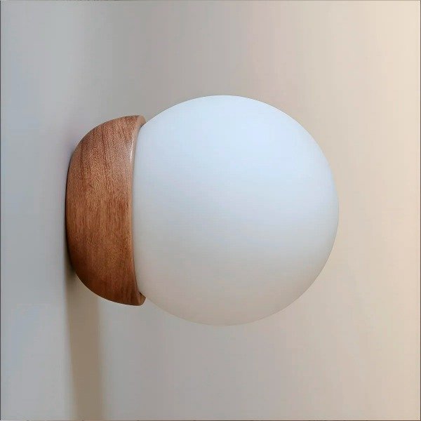 Producto - Aplique pared o techo nordico Base Madera Globo vidrio