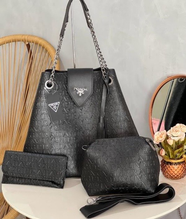 Producto - S29. Kit 3 piezas Prada  Negro Cartera